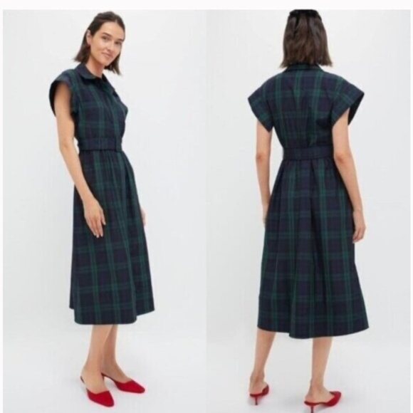 NWT Tuckernuck Chloe shirt dress in blackwatch plaid M - Picture 2 of 11